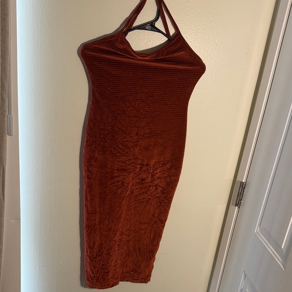 Elegant Rust Halter Dress